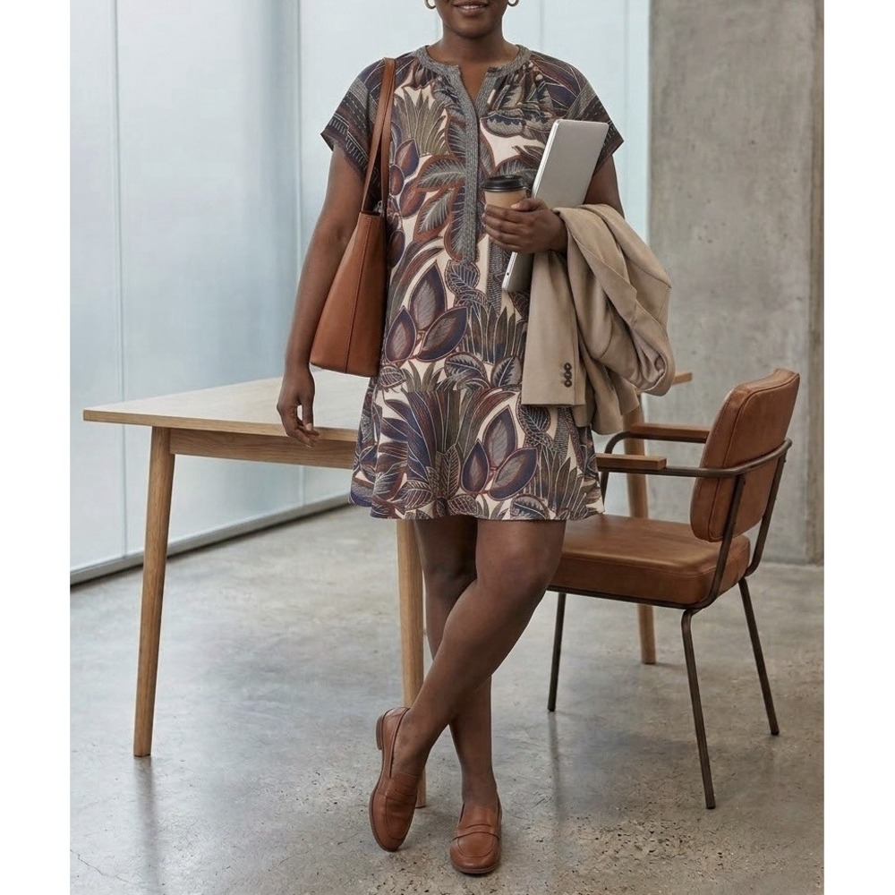 Whistles Multicolor Palm Print Shirt Dress Size 8